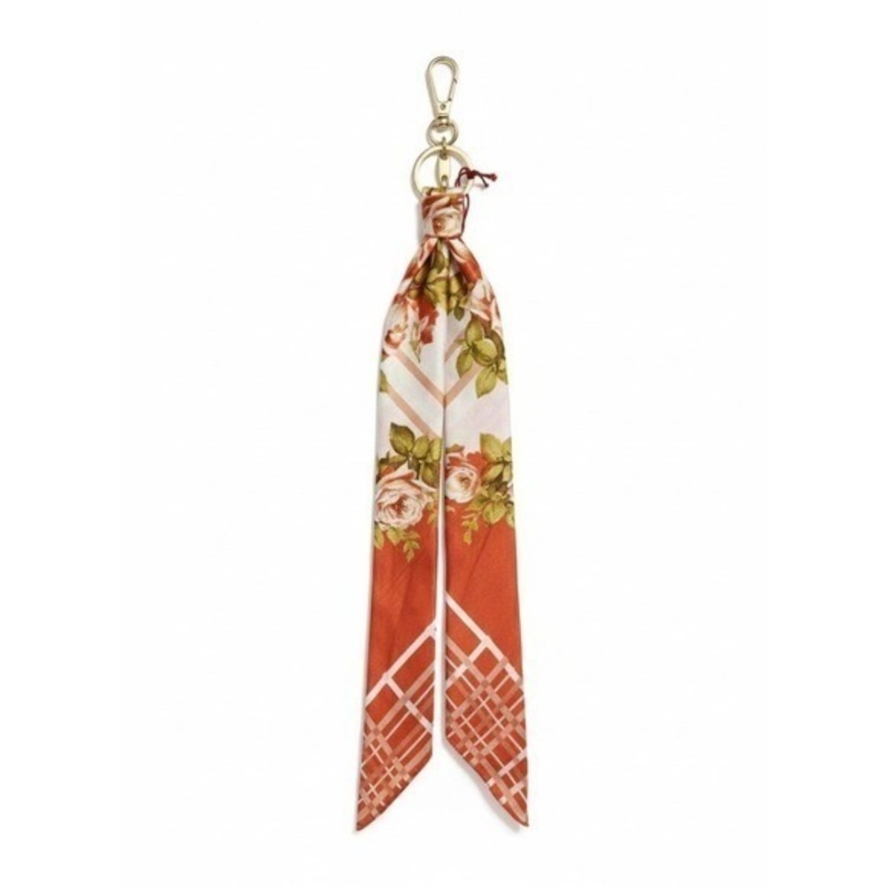 Johnny Was Zoila Silk Scarf Bag Charm Keychain Floral Plaid Gold Clasp